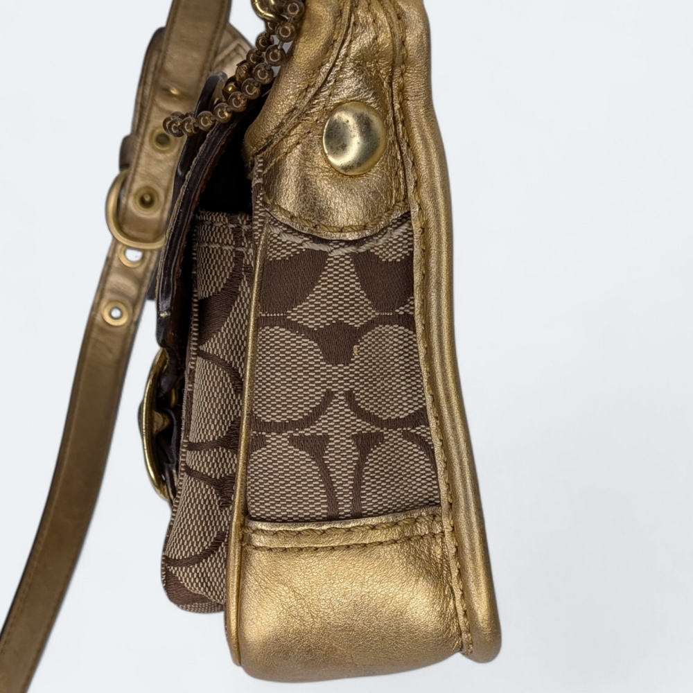 Coach Bleeker Crossbody Bag Jessie Signature Gold Tan Mini Messenger Buckle Y2K - Picture 7 of 16